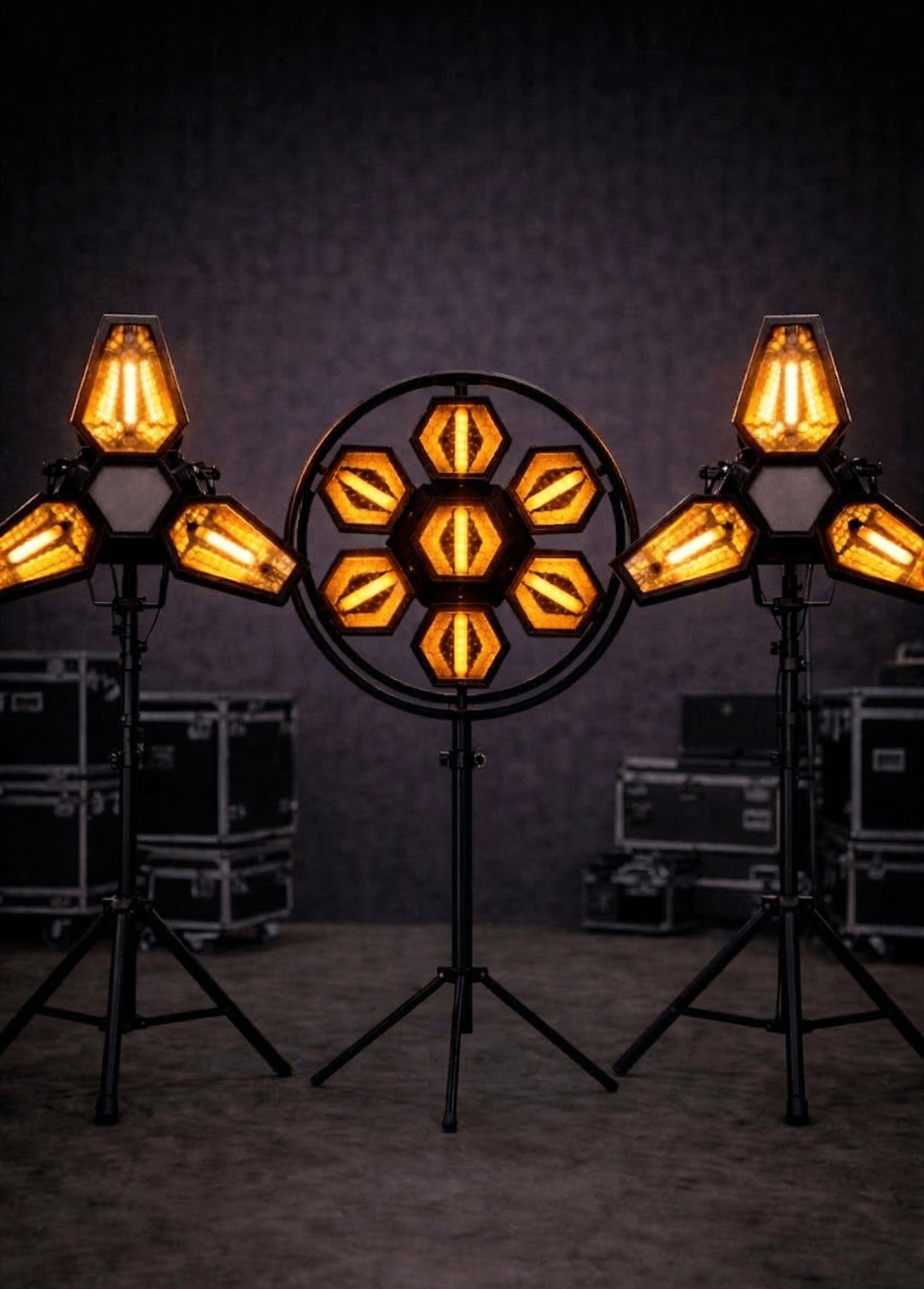 Retro amber stage lighting for wedding events in Greece